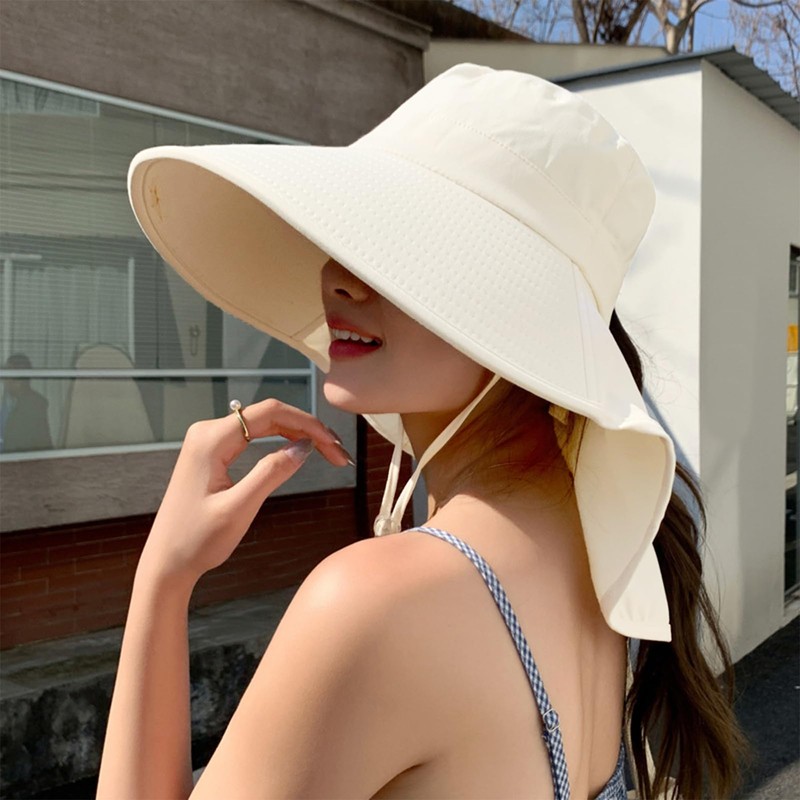 [Moerstar] UVカット 帽子 レディース ハット つば広 首筋まで日焼け対策 完全遮光 通気性 軽量