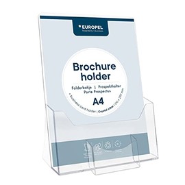 Europel Brochure Holder Stand - Acrylic Brochure Stand - DIN A4 - Transparent - Brochure Stand for Offices - Brochure Holder in Portrait Format for Menu, Folding Sheet, Flyer