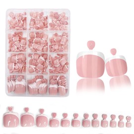 240Pcs White French Tip Press on Toenails for Women Short Square Glossy Fake Toe Nails Natural Pure Acrylic False Toe Nails Press on Summer Glossy Nude Pink Full Cover Glue on Toe Nails 12 Packs
