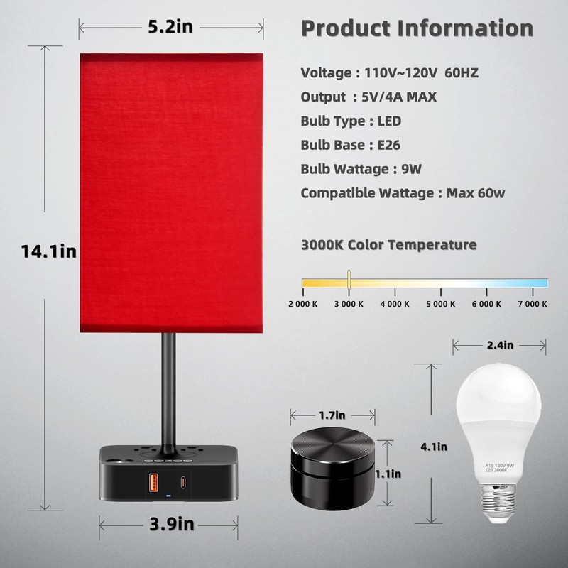 Bedroom Table Lamp with Remote Operation Control,Dimmable Bedside Table Desk