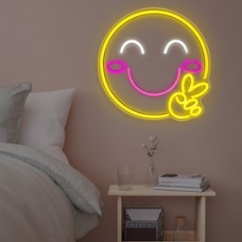 Smile Face Gesture Neon Sign For Wall Decor,For Shop Home Dorm Bedroom Party, Make Happy Decoration, USB Powered Switch, Gift For Kid Child Son Teenage Daughter Friend