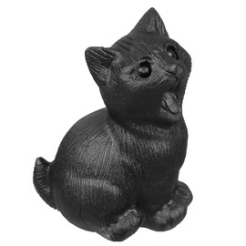 Sportmusies Natural Black Obsidian Stone Cat Figurine Desk Home Office Decoration, Hand-Carved Crystal Kitten Cat Animal Statue, Meowing Cat