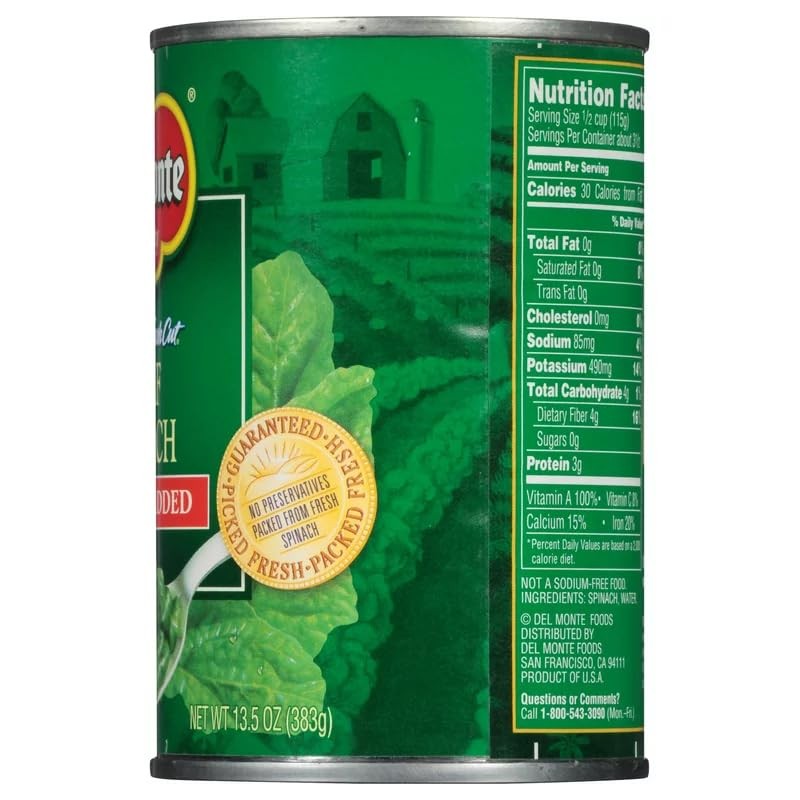 Del Monte No Salt Added Leaf Spinach 13.5oz Can (Pack