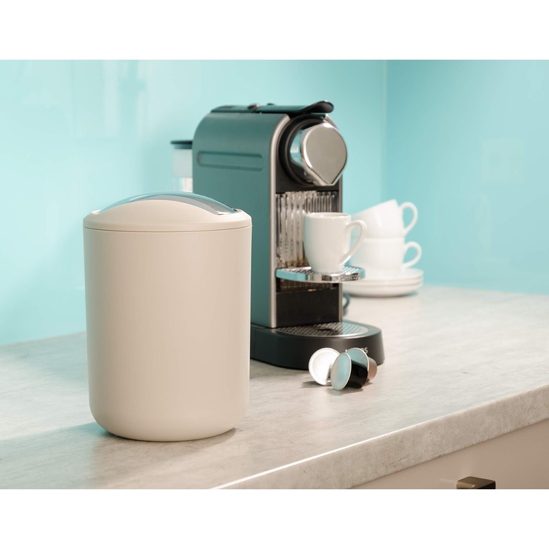 WENKO Brasil Swing Lid Cosmetic Bin, Taupe, S, Bathroom, Table