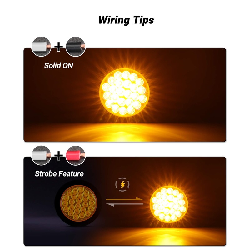XtraGlow 4 Inch Round Amber LED Strobe Lights 24LEDs Tail