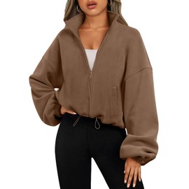 AUTOMET Womens Oversized Sweatshirts Zip Up Fleece Bomber Jackets Hoodies Winter Long Sleeve Fall Crop Coats Puffers Sherpa Trendy Fall Outfits Tops Fashion Clothes 2024 Coffee L
