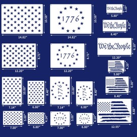 American Flag 50 Star Stencils, 13 Stars 1776 Templates, American Flag Stencils and We The People Stencil, Ideal for Painting on Wood Fabric Wall Floor Decors(4 Styles)