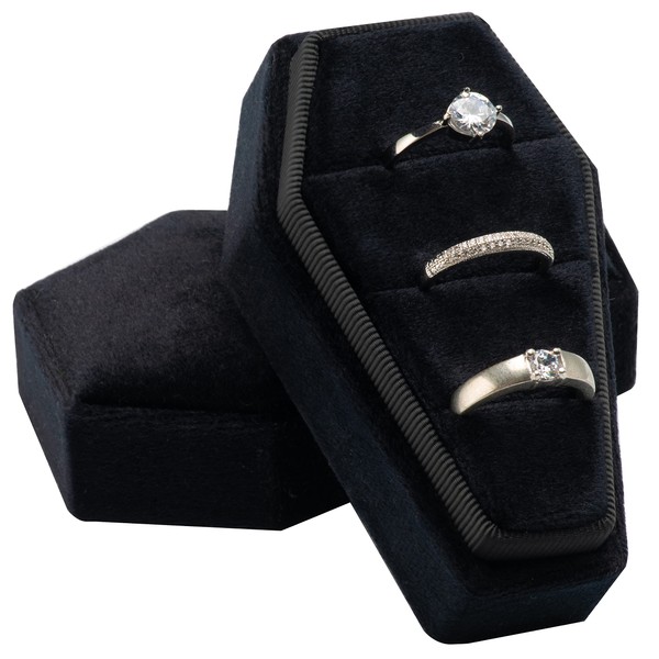 Giftop Velvet Coffin Ring Box Case Holder 3 Slots for