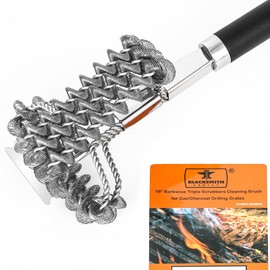 18" Bristle Free Grill Brush Barbecue Triple Scrubbers Cleaning Brush for Gas or Charcoal Grills,Compatible with Stainless Steel/Cast Iron/Porcelain Grill Grates