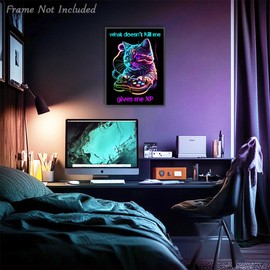 Dazzlewall Neon Gaming Wall Pictures, Funny Cyberpunk Cats Picture for Teenager's Room, Playroom Decoration, 12 x 16 in Unframed