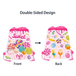 CC HOME 12 Pack Lollipop Drawstring Party Bags,Sweet Candy Gift Treat Bags for Kids Girls Boys Birthday Party, Lollipop Theme Baby Decorations, 10.6 x 13.4inches