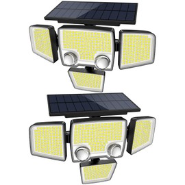 Tuffenough Solar Outdoor Lights with Motion Sensor - 2500LM Bright 4 Heads LED Security Flood Light with 2 Sensors - 3 Modes Solar Powered Detected Wall Lamp Fixtures Waterproof for Outside Yard