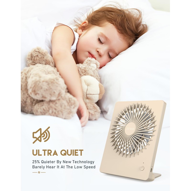 Zuvas Desk Fan Battery Operated Fan Rechargeable 180°Tilt Folding Personal