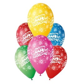 Assorted Colour Happy Birthday Latex Balloons 33cm / 13 in - Pack of 6 (Happy Birthday Firework, 33cm / 13 in)
