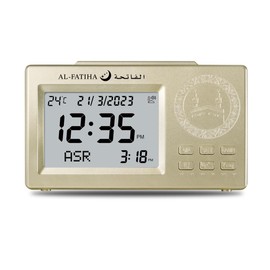 Al salama Muslim Prayer Alarm Clock Digital LCD Automatic Islamic Table Clock Multifunction Azan Clock Time Reminder (Gold)