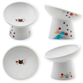 Necoichi Extra Wide Raised Cat Food Bowl, Elevated, Prevent Neck & Whisker Fatigue, Dishwasher and Microwave Safe, No.1 Seller in Japan! (Fuji Limited Edition, Extra Wide Tilted)