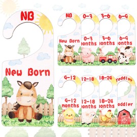 CORNER LACE Baby Closet Dividers 8PCS, Farm Animal Theme Wooden Double-Sided Clothes Size Hanger Organizer from Newborn to Toddler for Nursery Decor Baby Shower Birthday Gift