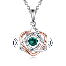 CTIEIP Celtic Knot Necklace for Women 925 Sterling Silver Dancing EmeraldnTrinity Love Knot Pendant Jewelry