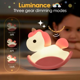 TitiGeeli Cute Horses Lamp, Rocking Horses Night Light,LED Squishy Animal Novelty Lamp,Light up Duck for Kids Great Gift,3 Level Dimmable Kawaii Room Decor Cute Gifts for Women (Pink)