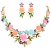 Ever Faith Crystal Simulated Pearl Rose Flower Leaf Necklace Pierced