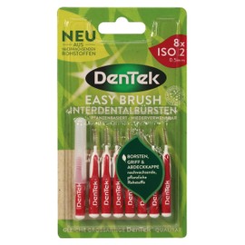 DenTek Eco Easybrush Interdental Brush ISO 2 Pack of 8 Plant-Based 0.5 mm Fine for Tight Interdental Spaces with Mint Flavour & Hygienic Protective Cap - Reusable
