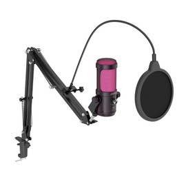 JARO USB Podcast Microphone with Boom Arm, Studio Condenser Mic with Real-Time Monitoring, Mute, Volume Control Ideal for Voice & Singing