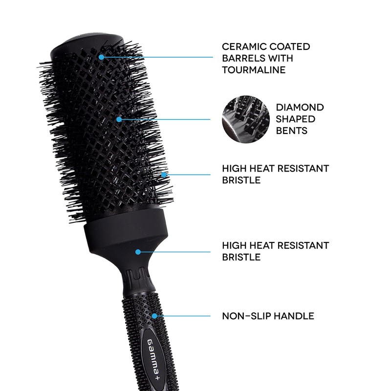 Gamma+ Professionelle Thermo-Haarbürste aus Turmalin-Keramik, rutschfester Griff, leicht, Durchmesser (53