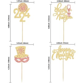 Ephlyn 24 decoraciones para magdalenas de Año Nuevo 2024 , purpurina para el Año Nuevo, sombrero mágico de 2024 para de feliz Año Nuevo 2024, suministros para fiesta de Año Nuevo, oro