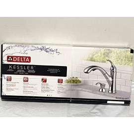 Delta Kessler Chrome Single Handle Pull-out Kitchen Faucet with Soap Dispenser
