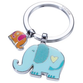 TROIKA RÜSSELBANDE - KR18-12/CH - Keyring with 2 Charms - Elephant, pachyderms, Proboscis, Trunk, Faithful - cast Metal/Enamel- Shiny - Chrome Plated - Multicoloured - TROIKA-Original