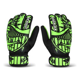 Kickout Premium Goalkeeper Gloves | Funky Goalkeeping Gloves With 3mm Latex For Super Grip & Protection | Adults Kids Boys Glove For Football Goalie (Neon Green, Size 6 suitable for 12-14 Years)