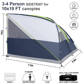 UNP Camping Cube | Pop Up Canopy Side Tent for 10' x 10' Canopies Tent Easy Set Up Gazebo, Dark Blue (Canopy/SHELTER NOT Included)