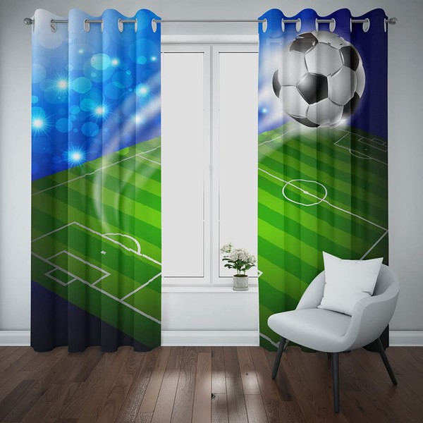 MUZHILI Football Kids Curtains Blackout for Children Bedroom Eyelet Thermal Insulated Room Darkening Curtains for Nursery Living Room Bedroom, Set of 2 Panels (W117cm (46") x D137cm (54"))