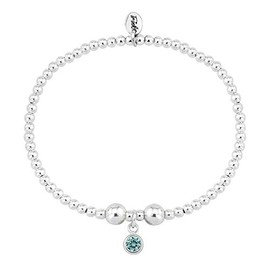 Trink Brand Sterling Silver Beaded Birthstone Bracelet for March Aquamarine CZ