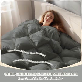puredown® Grey Goose Feather Comforter King Size, All Season Duvet Insert, Gusseted Design Ultra-Soft Noiseless Shell Medium Warmth Bedding Comforters 104×90 Inch