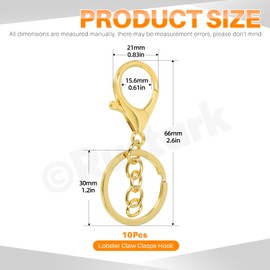 Rustark 10Pcs KC Gold Lobster Claw Clasp Keychain Set Swivel Snap Hooks with Key Chain Rings Swivel Trigger Clips with Flat Split Ring Keychain Making Kit for DIY Craft Jewelry Making