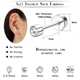 HAIAISO 5 Pairs G23 Titanium Earrings Studs for Women Hypoallergenic Titanium Stud Earrings Set for Sensitive Ears Flatback CZ Heart Turquoise Star Moon Piercing Cartilage Stud -WHITE