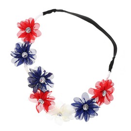 Baluue Independence Day Flower Headband 7-Piece Red Blue White Chiffon Wreath Elastic Floral Hair Accessory for Women for Celebrations and Festivities
