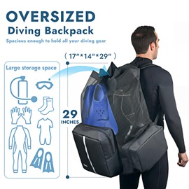 Dizokizo XL Mesh Scuba Diving Backpack, 110L Extra Large Dive Gear Bag with Multiple Pockets, Holds Mask Fins Wetsuit, Multipurpose Snorkeling Bag for Beach Kayaking Travel