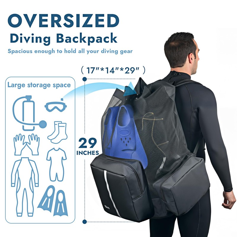 Dizokizo XL Mesh Scuba Diving Backpack, 110L Extra Large Dive
