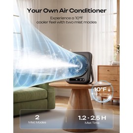 Otlonpe Small Desk Fan with Mist, Powerful 5000mAh Rechargeable Misting Fan Portable, 110ml Water Tank, 2 Mist Modes, 5-Speed, 6.5'' Personal Table Mister Fans for Women Men Travel Home Office (Black)