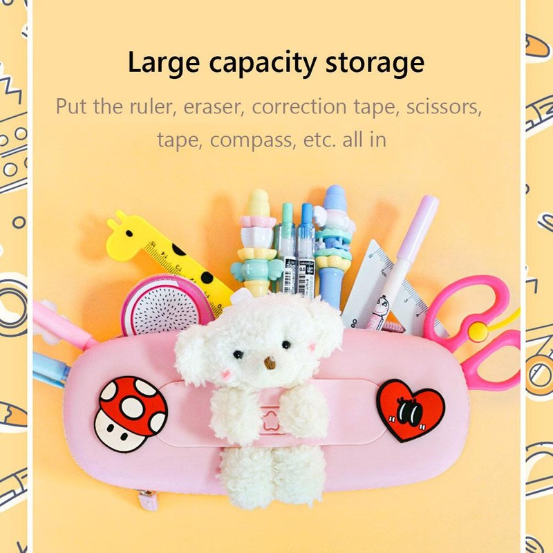 Silicone Pencil Case Cute Cartoon Stationery Plush Doll Animal Storage