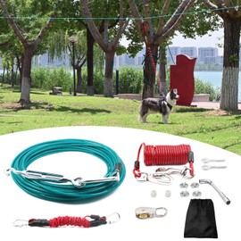 Tyalez 100FT Dog Run for Yard Heavy Duty with 10FT Tie Out Cable, Outdoor Leash Trolley System for Large Dog to 300Lbs