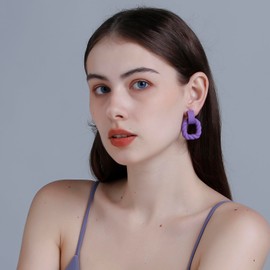 RUOFFETA Rectangle Earrings for Women, Acrylic Square Earrings Twisted Geometric Statement Jewelry(Purple)