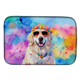 Caroline's Treasures DAC2515DDM Great Pyrenees Hippie Dawg Dish Drying Mat Absorbent Dish Drying Mat Pad for Kitchen Counter Dish Drainer Mat for Countertop, 14 x 21", Multicolor