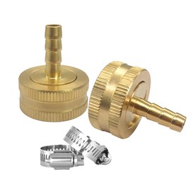 Hooshing 2PCS Garden Hose Connector 1/4" Barb x 3/4" GHT Female Brass Water Hose End Mender Repair Kit with Stainless Clamps