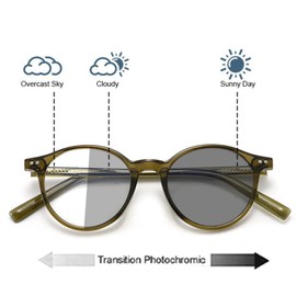 TR90 Transition Photochromic round full lens Reading Glasses For Men Women Clear Presbyopic Sunglasses Readers (green, 1.5, multiplier_x)