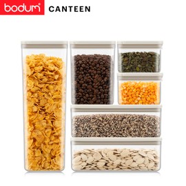 Bodum Canteen Storage Jar Set, BPA-Free Plastic, Airtight Silicone Seal, 17oz (2pc), 34oz (2pc), 40oz, 88oz, White, 6 piece set