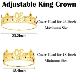 TOBATOBA 30th Birthday Decorations for Men 30th Birthday King Crown and Birthday King Sash Set, 30th Birthday Gifts for Men Happy Party Birthday Decorations