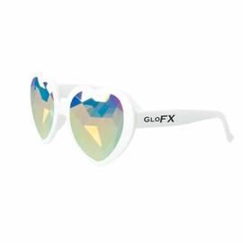 GloFX White Heart Shaped Kaleidoscope Glasses - festival rave edm concert effect plur (White)